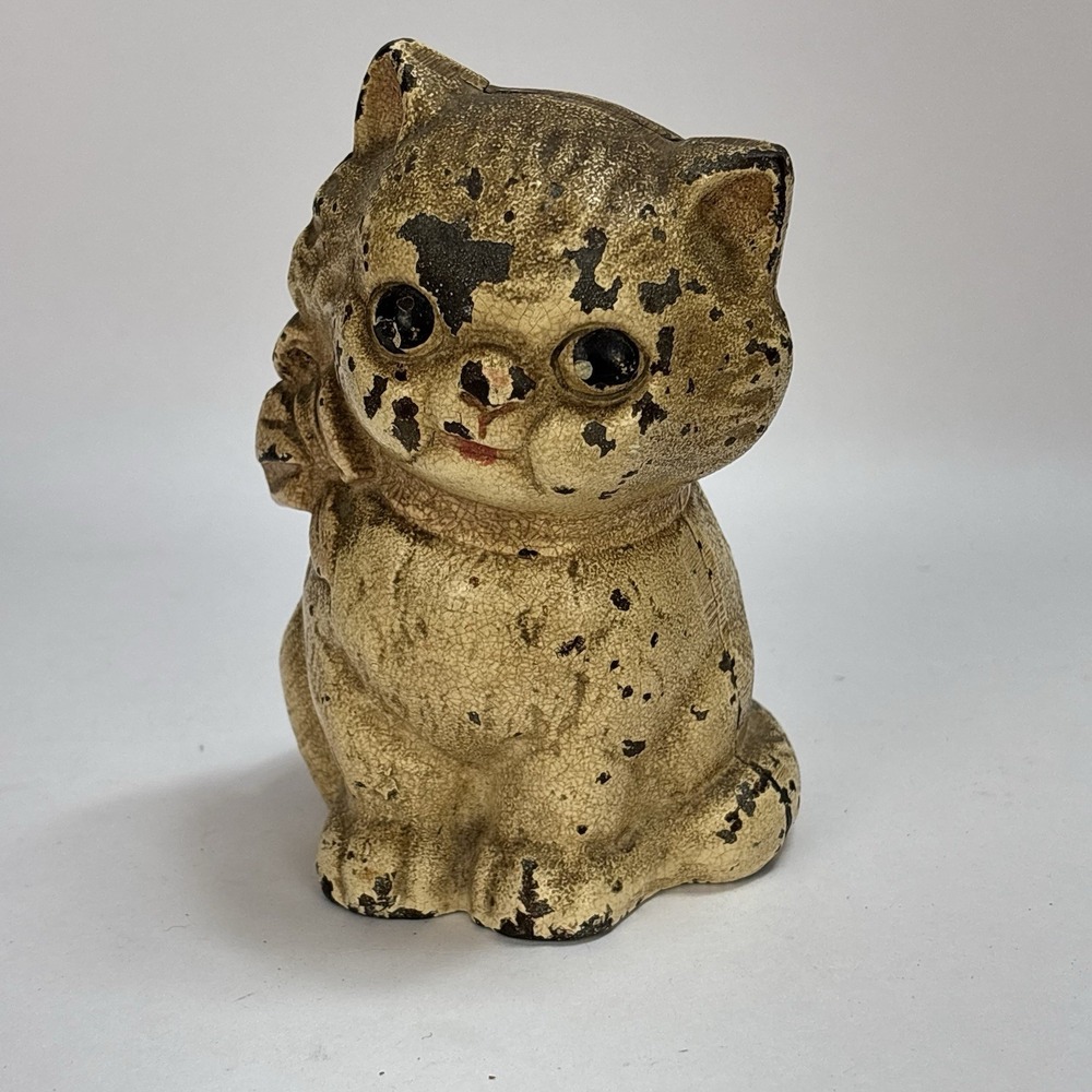 Antique cast iron Hubley little cat kitten coin bank vintage original paint
